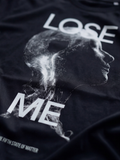 LOSE ME tee from The Fifth State of Matter series — close-up of plasma figure print