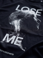 LOSE ME tee from The Fifth State of Matter series — close-up of plasma figure print
